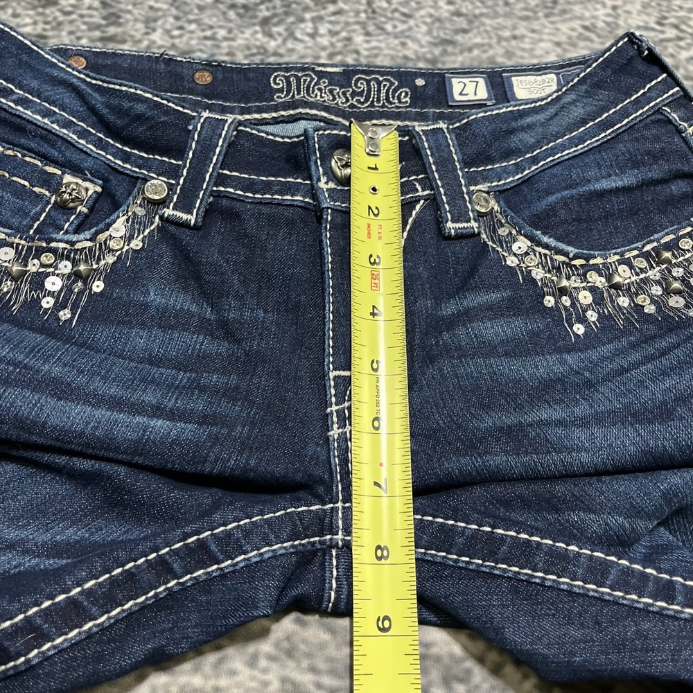 Miss Me Jeans Womens 27x32 Blue Boot Cut Low Rise Rhinestones Western Grunge Y2K - Picture 11 of 15